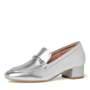 Tamaris Women's 1-24300-25 Leather Slipper Loafer Shoes Silver