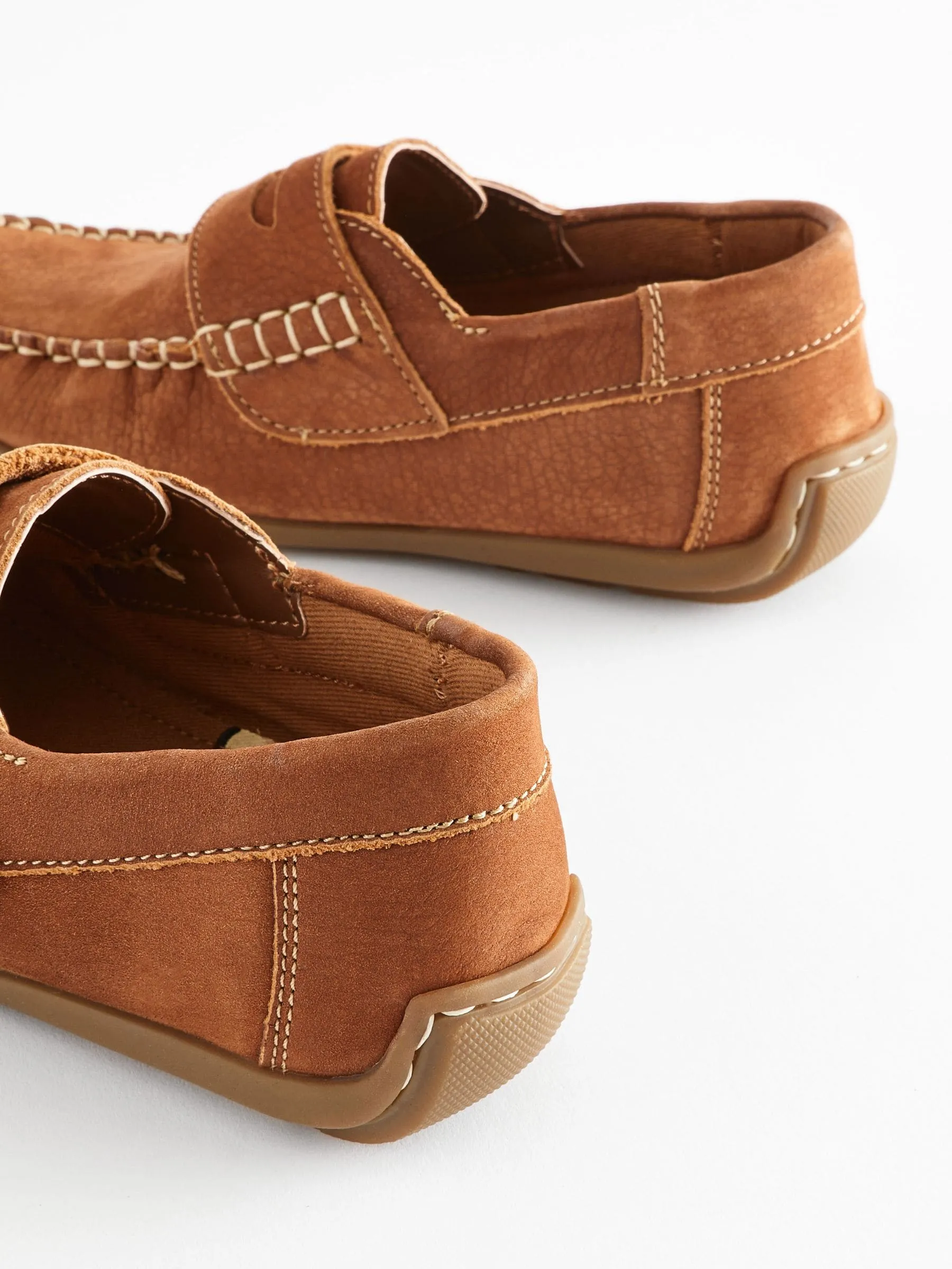 Tan Brown Wide Fit (G) Leather Penny Loafers with Touch and Close Fastening