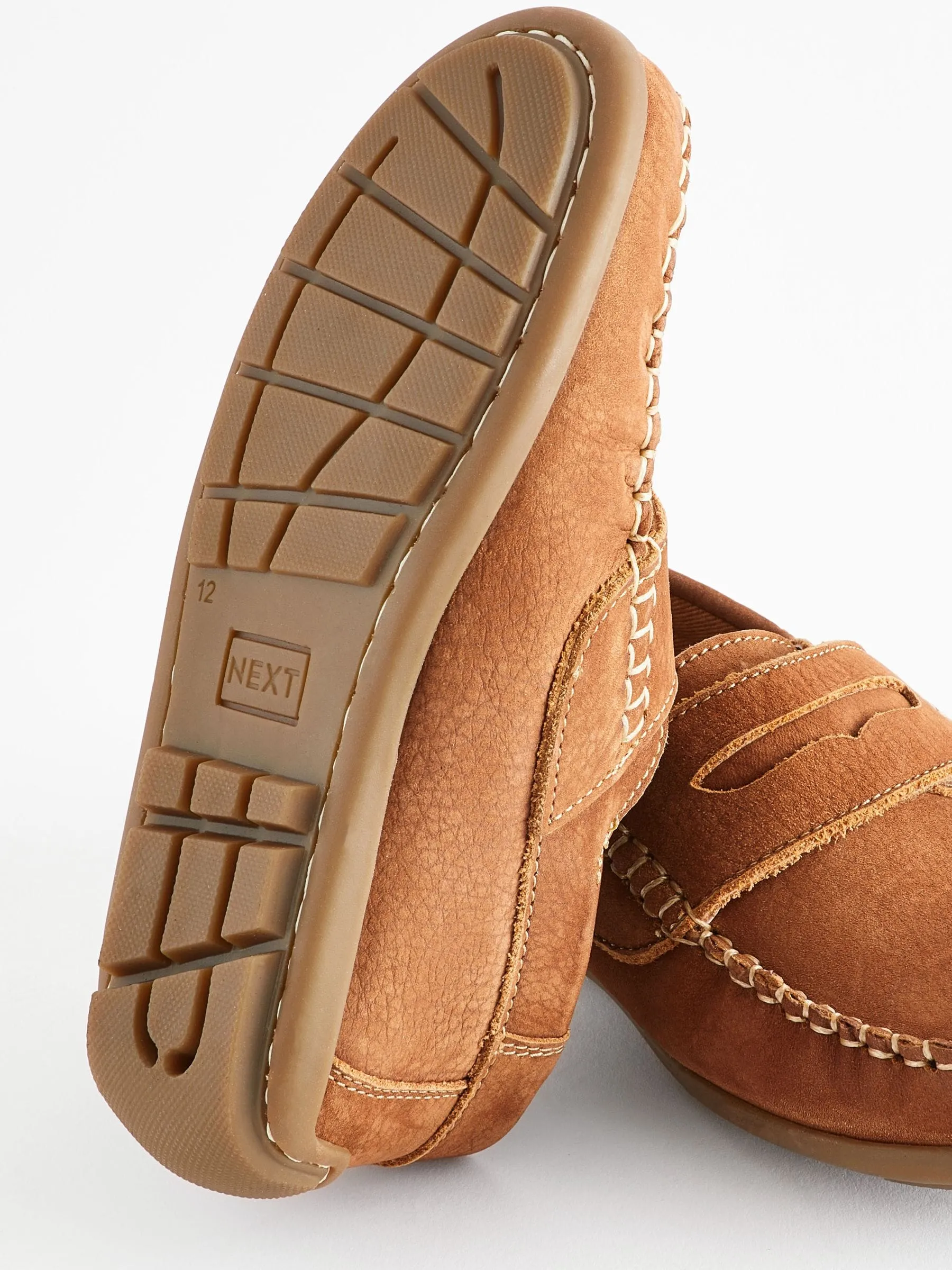 Tan Brown Wide Fit (G) Leather Penny Loafers with Touch and Close Fastening