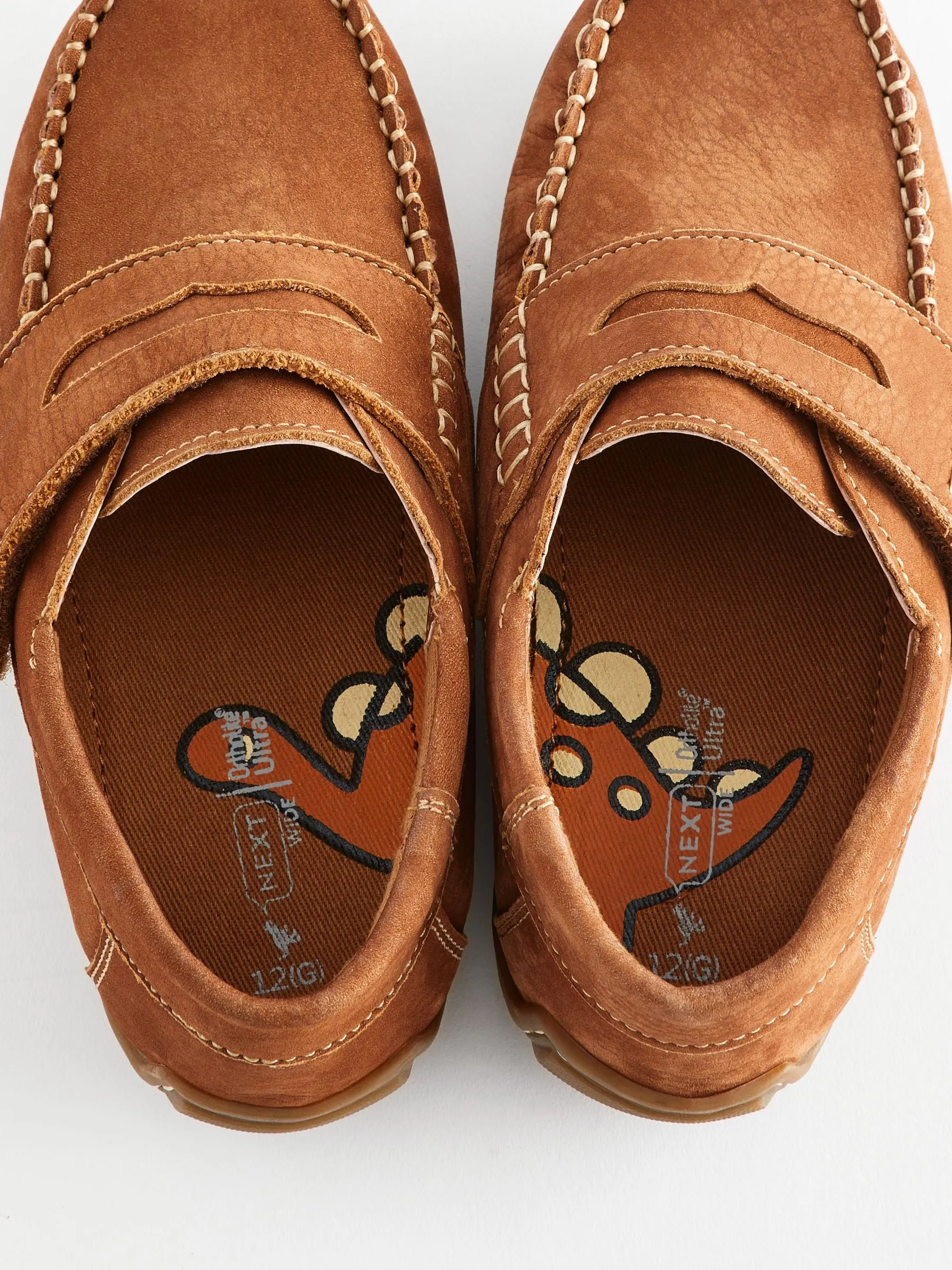 Tan Brown Wide Fit (G) Leather Penny Loafers with Touch and Close Fastening