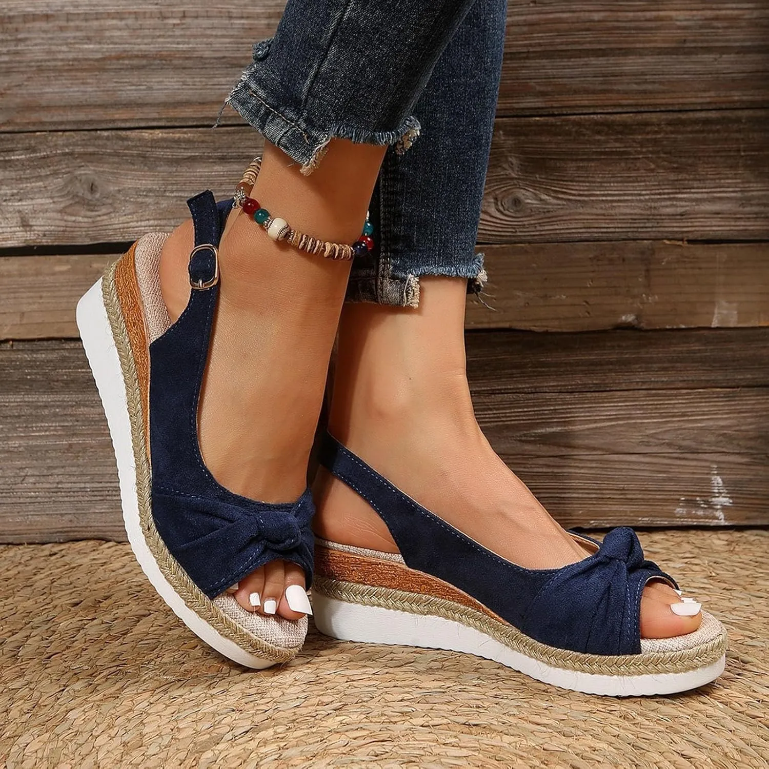Tatuamie Orthopedic Sandals for Women Dressy Walking Slippers Arch Support Platform Wedge Boho Open Toe Ankle Strap Shoes