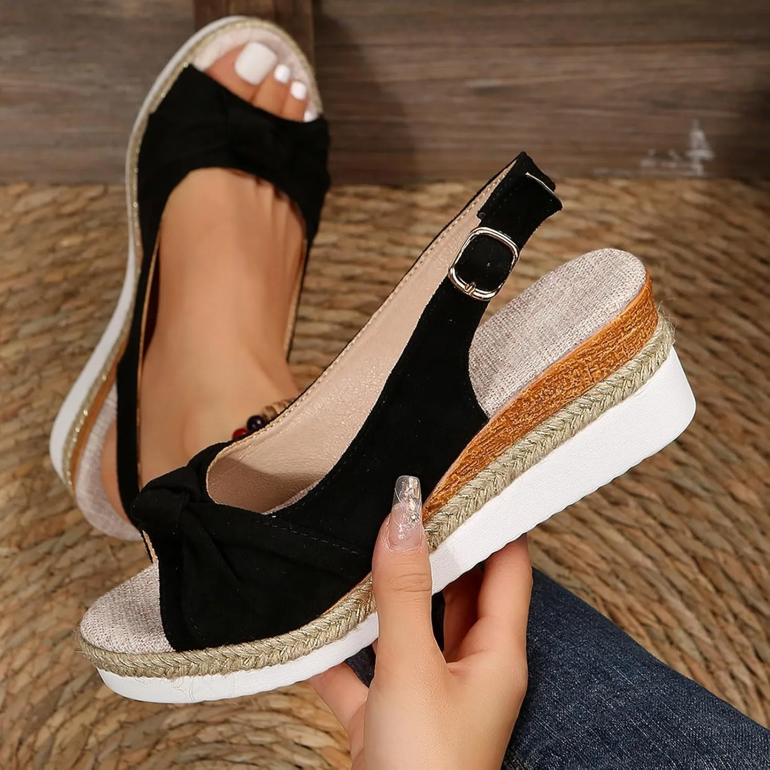 Tatuamie Orthopedic Sandals for Women Dressy Walking Slippers Arch Support Platform Wedge Boho Open Toe Ankle Strap Shoes