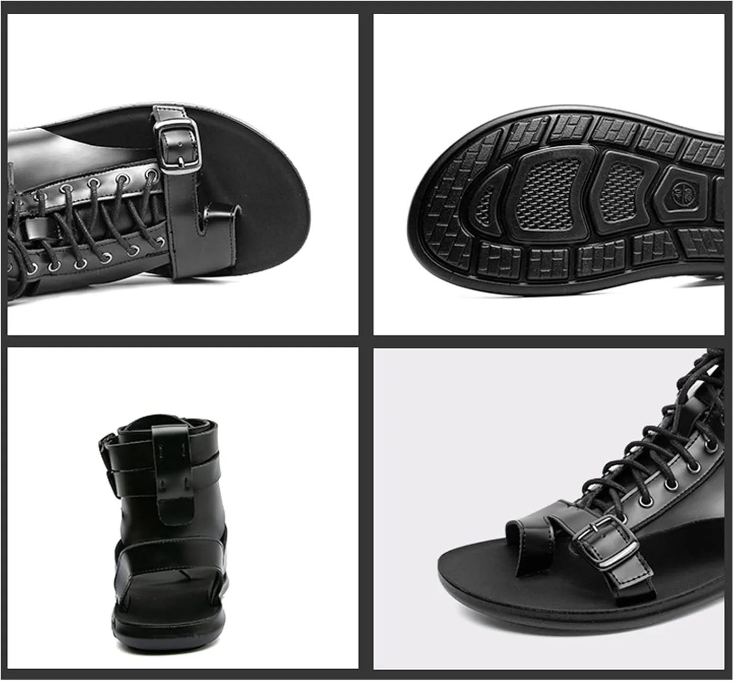 UGOSELEC Men's Leather Gladiator Sandals Roman Sandals,Casual Non-slip Breathable Lace Up Buckle Versatile High Top Beach Shoes