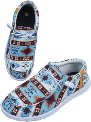 Unisex Aztec Pattern Canvas Loafers Elastic Strips Closure Slip-on Sneakers Comfort Easy-Walking Boat Couple Shoes Ultralight Breathable Sports Shoes for Women/Men Adults/Teenagers, Green/Blue/Yellow