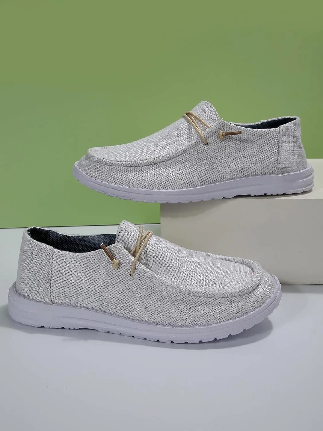 Unisex Aztec Pattern Canvas Loafers Elastic Strips Closure Slip-on Sneakers Comfort Easy-Walking Boat Couple Shoes Ultralight Breathable Sports Shoes for Women/Men Adults/Teenagers, Green/Blue/Yellow
