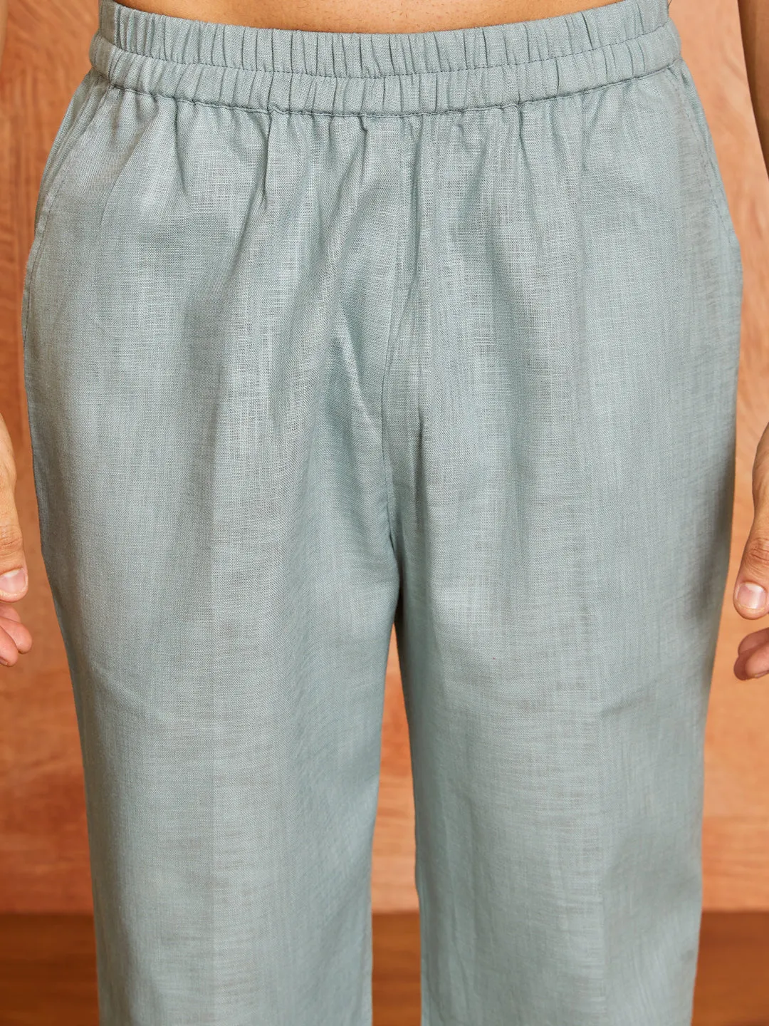 VASTRAMAY Men's Sea Green Cotton Slub Kurta and Pyjama Set