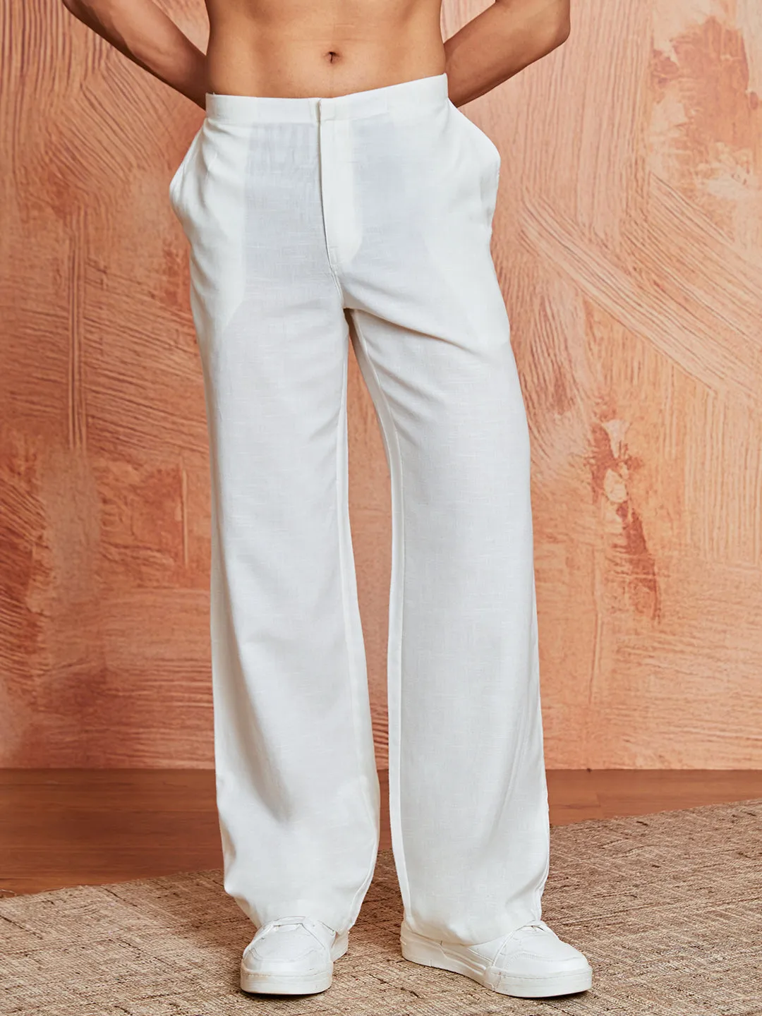 VASTRAMAY Men's White Korean Cotton Pant