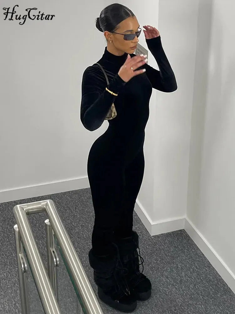 Velvet Turtleneck Zip-Up Jumpsuit