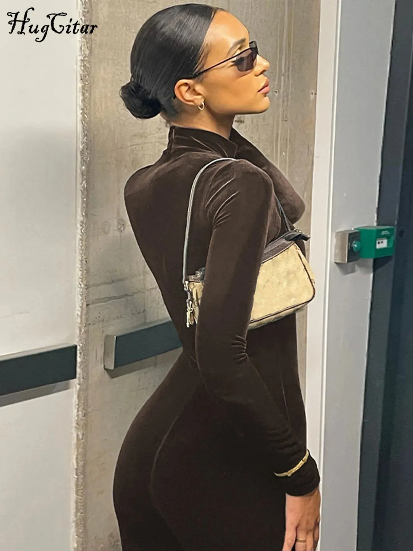 Velvet Turtleneck Zip-Up Jumpsuit
