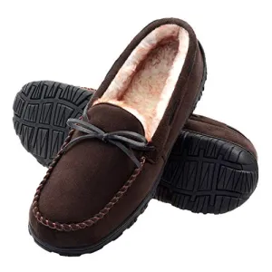 VLLY Mens Slippers Moccasins for Men Size 10 Cozy Pile Lined with Microsuede Upper Indoor Outdoor Slip On House Shoes Darkbrown