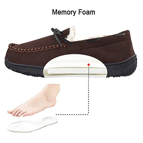 VLLY Mens Slippers Moccasins for Men Size 10 Cozy Pile Lined with Microsuede Upper Indoor Outdoor Slip On House Shoes Darkbrown