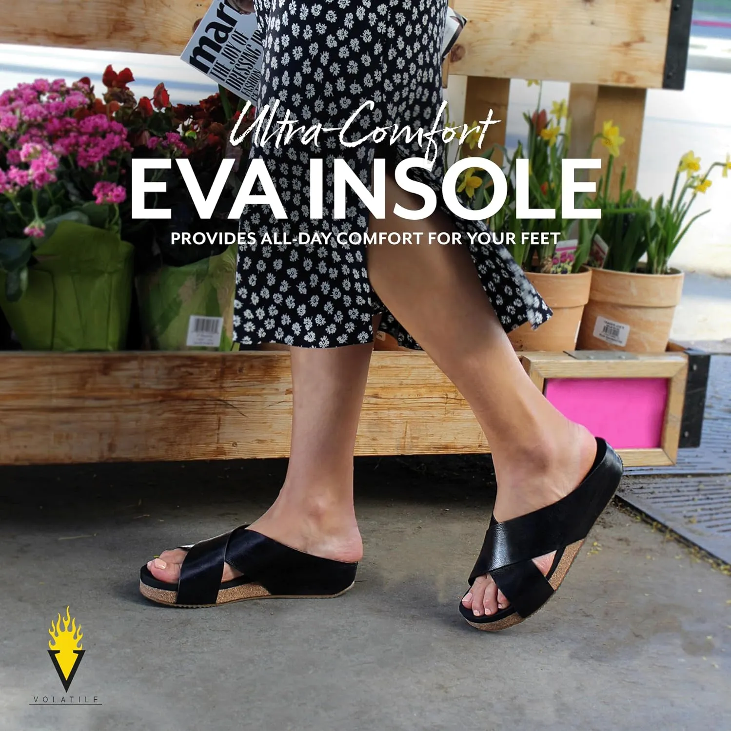 VOLATILE Ablette Wedge Sandals for Women Featuring Slip-on Crisscross Design with EVA Insole and Rubber Outsole