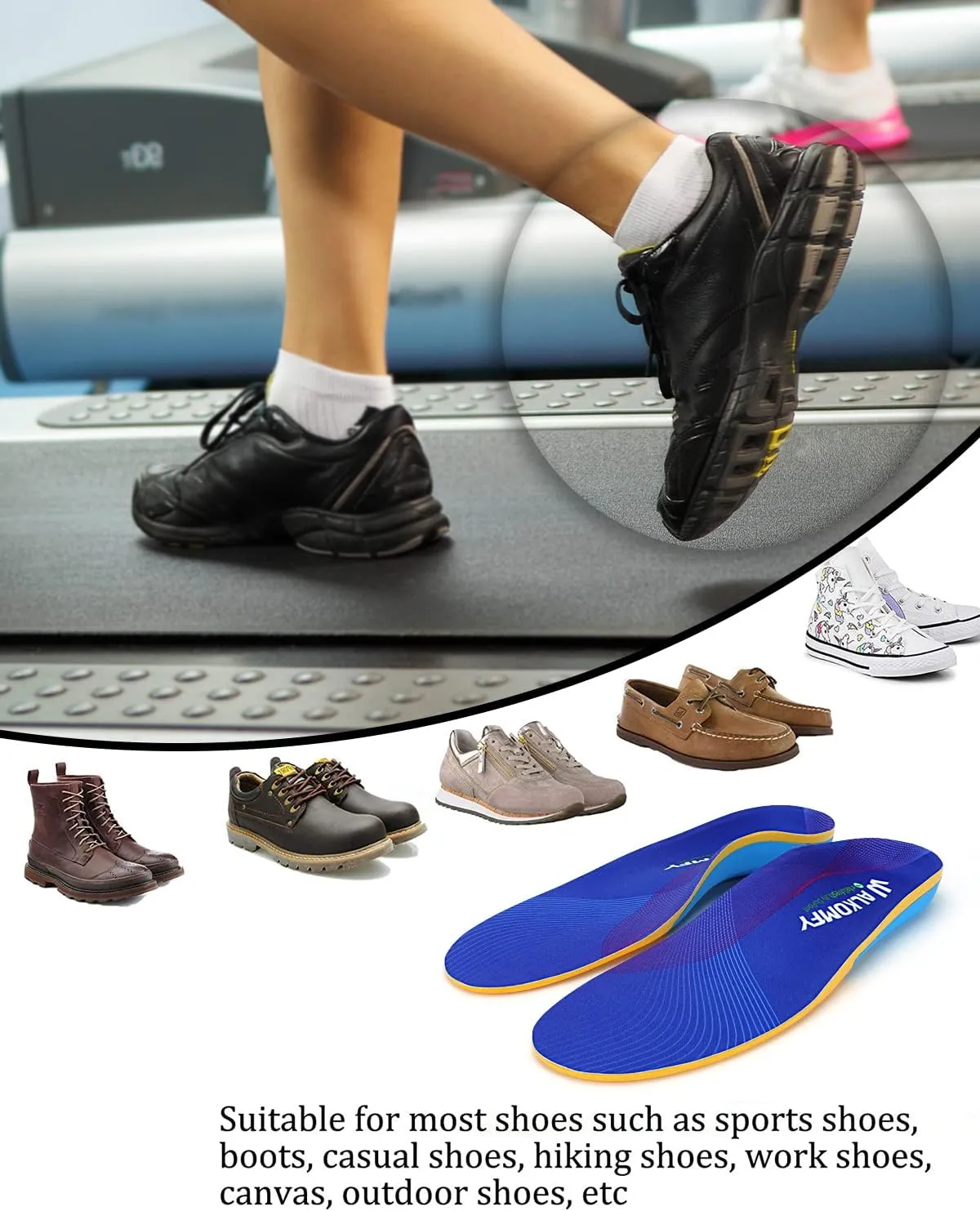 Walkomfy Plantar Fasciitis Relief Arch Support Insoles for Men Women, Flat Feet Shin Splints Heel Pain Orthotic Inserts, Heavy Duty Support 220 lbs Work Boots Gel Shoe Insoles
