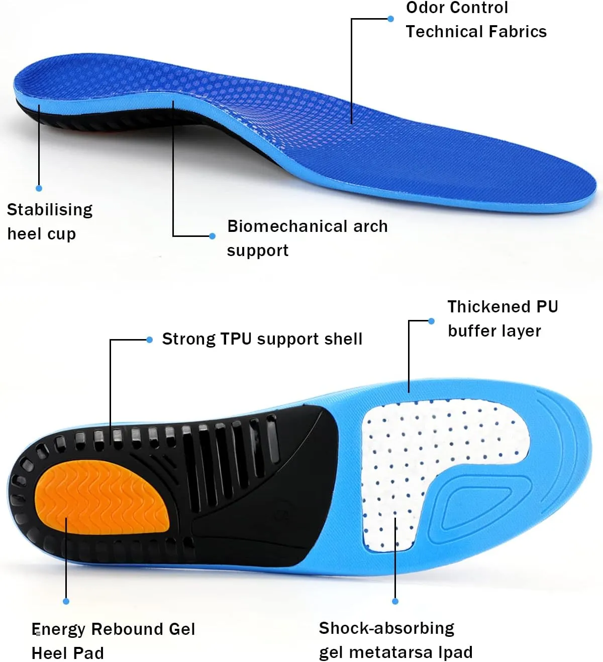 Walkomfy Standing All Day Plantar Fasciitis Insoles Arch Support Orthotic Inserts for Men Women, Flat Feet Pronation Heel Pain Relief Orthotics,Athletic Work Boots Gel Shoe Insoles Heavy Duty Support