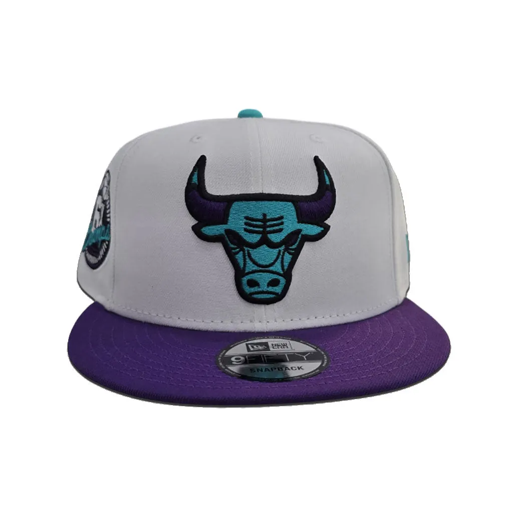 White Chicago Bulls "Jordan 5 Grape" Purple Visor Gray Bottom 6X Champions Side Patch New Era 9Fifty Snapback