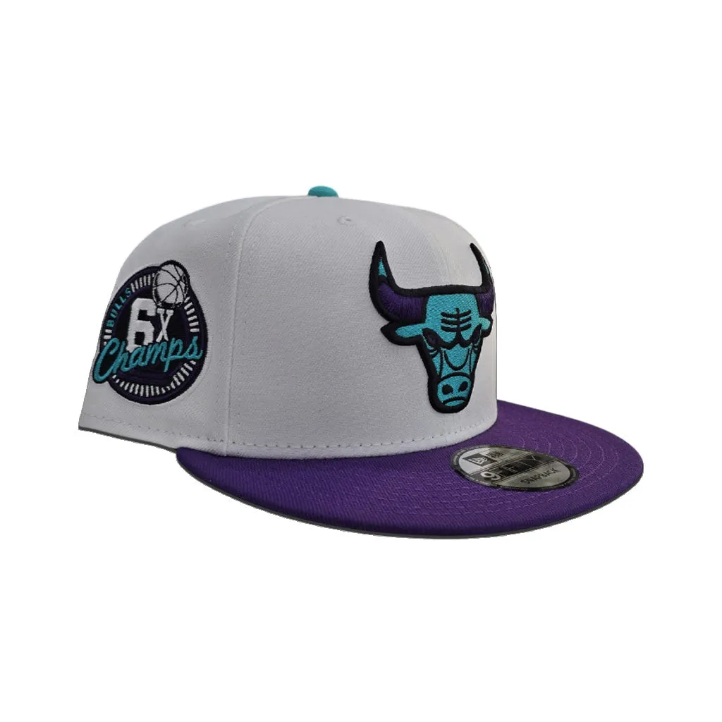 White Chicago Bulls "Jordan 5 Grape" Purple Visor Gray Bottom 6X Champions Side Patch New Era 9Fifty Snapback