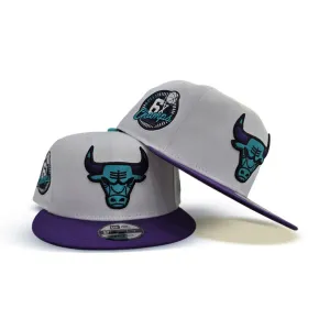 White Chicago Bulls "Jordan 5 Grape" Purple Visor Gray Bottom 6X Champions Side Patch New Era 9Fifty Snapback