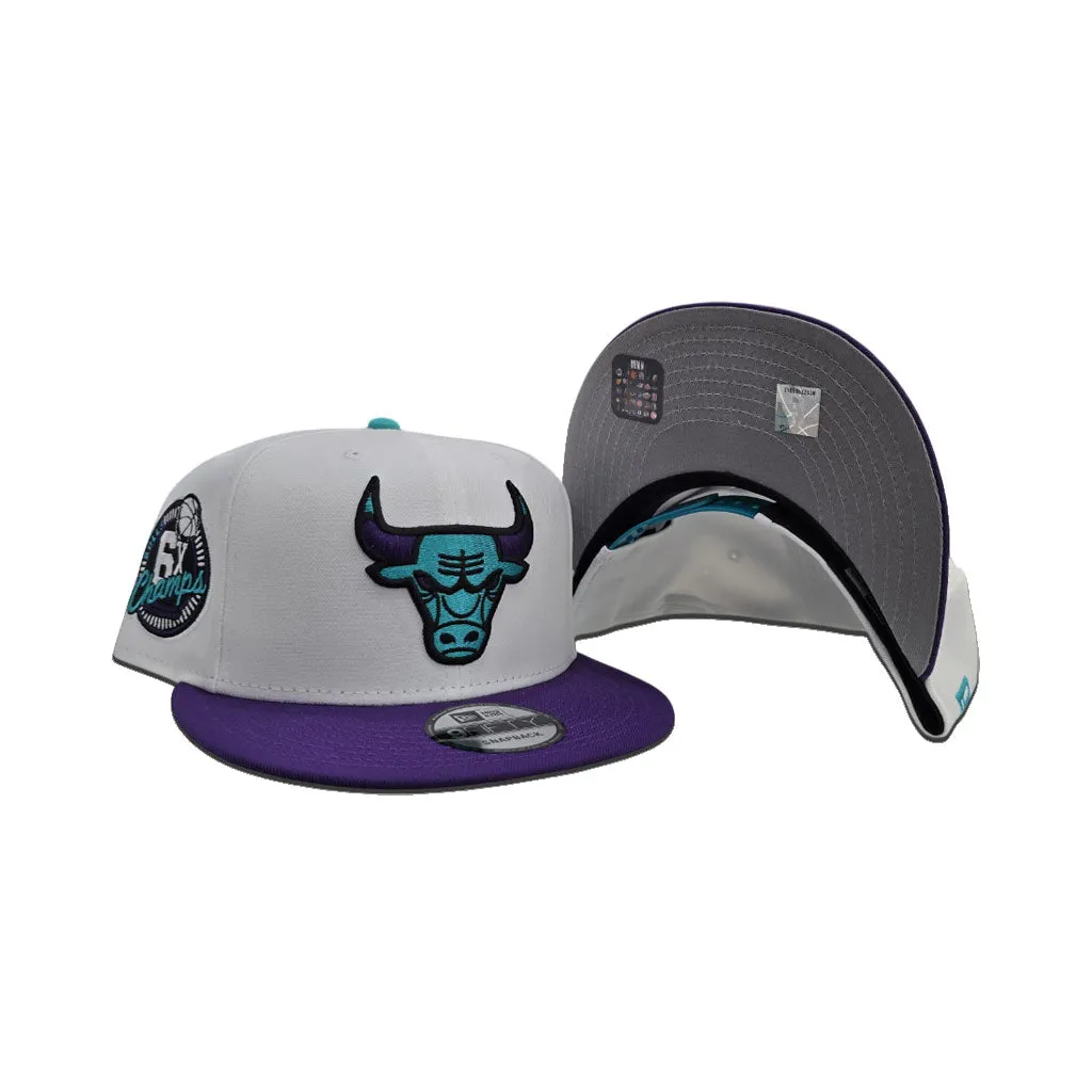White Chicago Bulls "Jordan 5 Grape" Purple Visor Gray Bottom 6X Champions Side Patch New Era 9Fifty Snapback