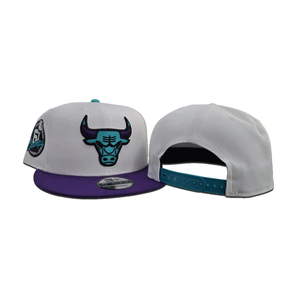 White Chicago Bulls "Jordan 5 Grape" Purple Visor Gray Bottom 6X Champions Side Patch New Era 9Fifty Snapback