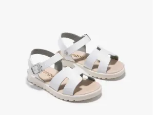 White leather buckle sandals