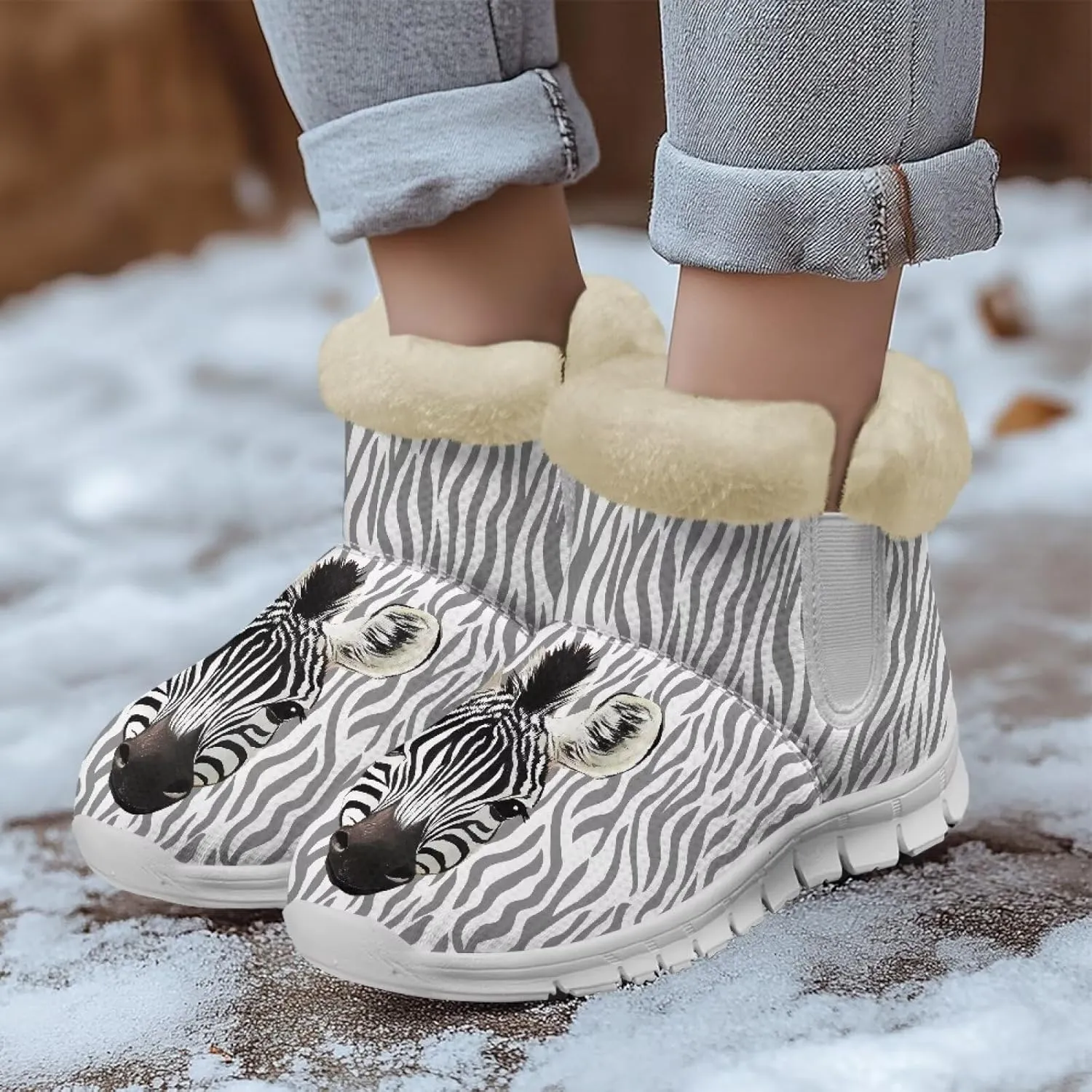 Winter Boots for Women White Sole Snow Boots Anti-Slip Outsole Ankle Boots Warm Fur Lining Mid Boot Walking Booties