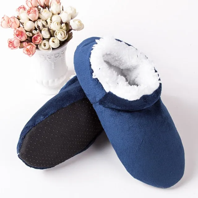 Winter Men's slippers plush Warm Brand House Light massage  Black Floor Shoes