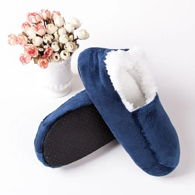 Winter Men's slippers plush Warm Brand House Light massage  Black Floor Shoes
