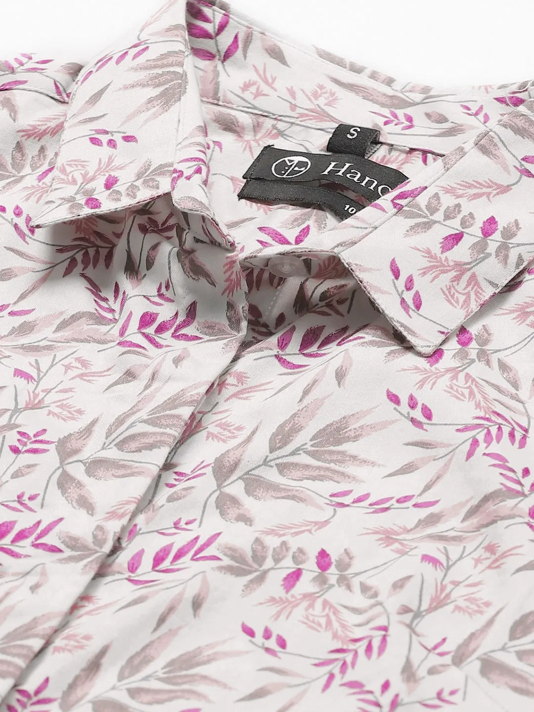 Women Cream & Purple Prints Pure Cotton Slim Fit Formal Shirt