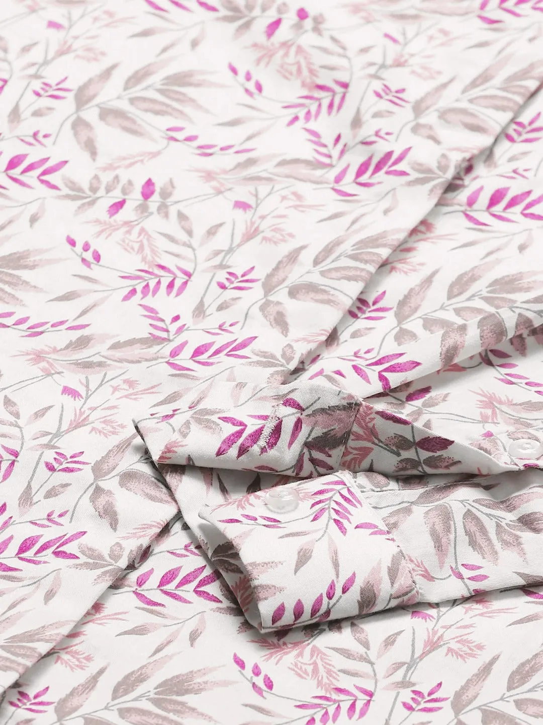 Women Cream & Purple Prints Pure Cotton Slim Fit Formal Shirt