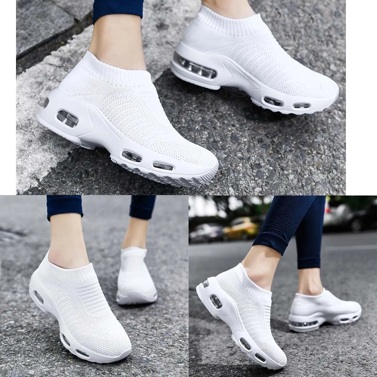 Women Knitted Upper Air Cushion Sole Lightweight Slip-On Sock Sneakers Casual Walking Shoes Doctor and Nurse Work Shoes