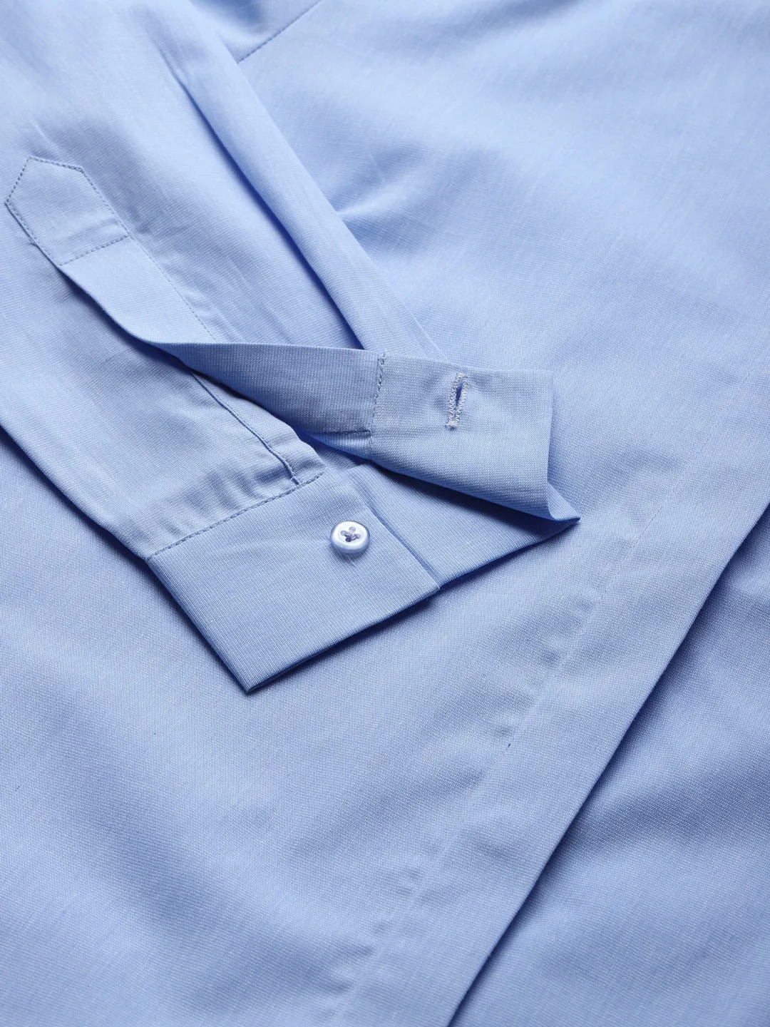 Women Sky Blue Solids Pure Cotton Slim Fit Formal Shirt