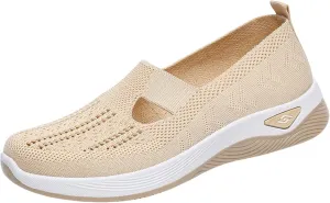 Women Walking Shoes Cushion Orthopedic Diabetic Shoes with Arch-Support Mule Breathable Flying Woven Mesh Upper Casual Sneakers Ladies Air Cushion Athletic Shoe Non-Slip Jogging Sneakers
