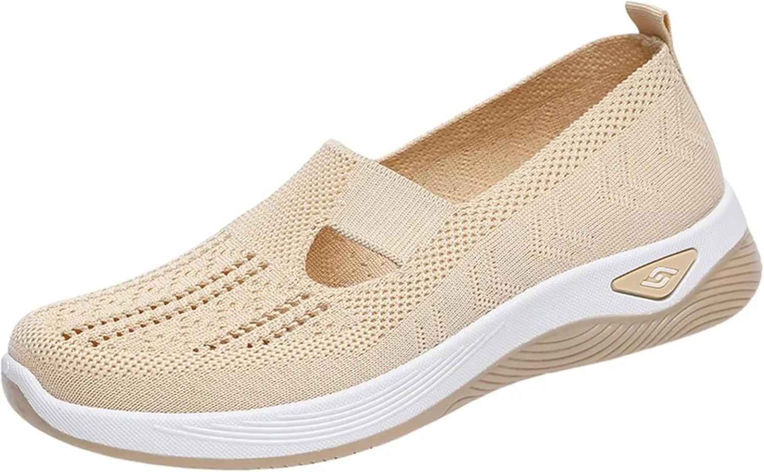 Women Walking Shoes Cushion Orthopedic Diabetic Shoes with Arch-Support Mule Breathable Flying Woven Mesh Upper Casual Sneakers Ladies Air Cushion Athletic Shoe Non-Slip Jogging Sneakers