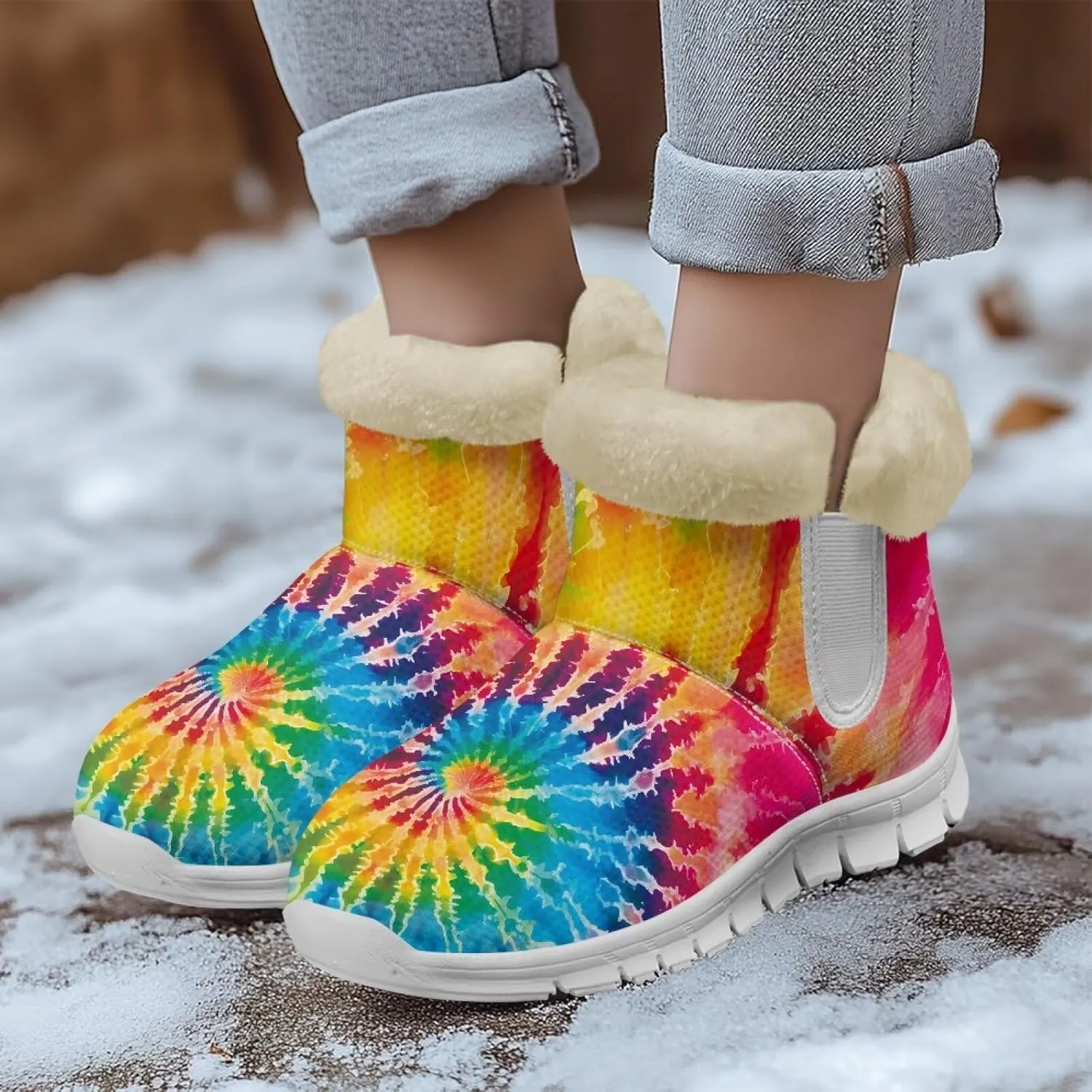 Womens Ankle Boots Insulated Fur Liner Snow Boot Lightweight Walking Winter Shoes Low Boots High-top Fleece Booties
