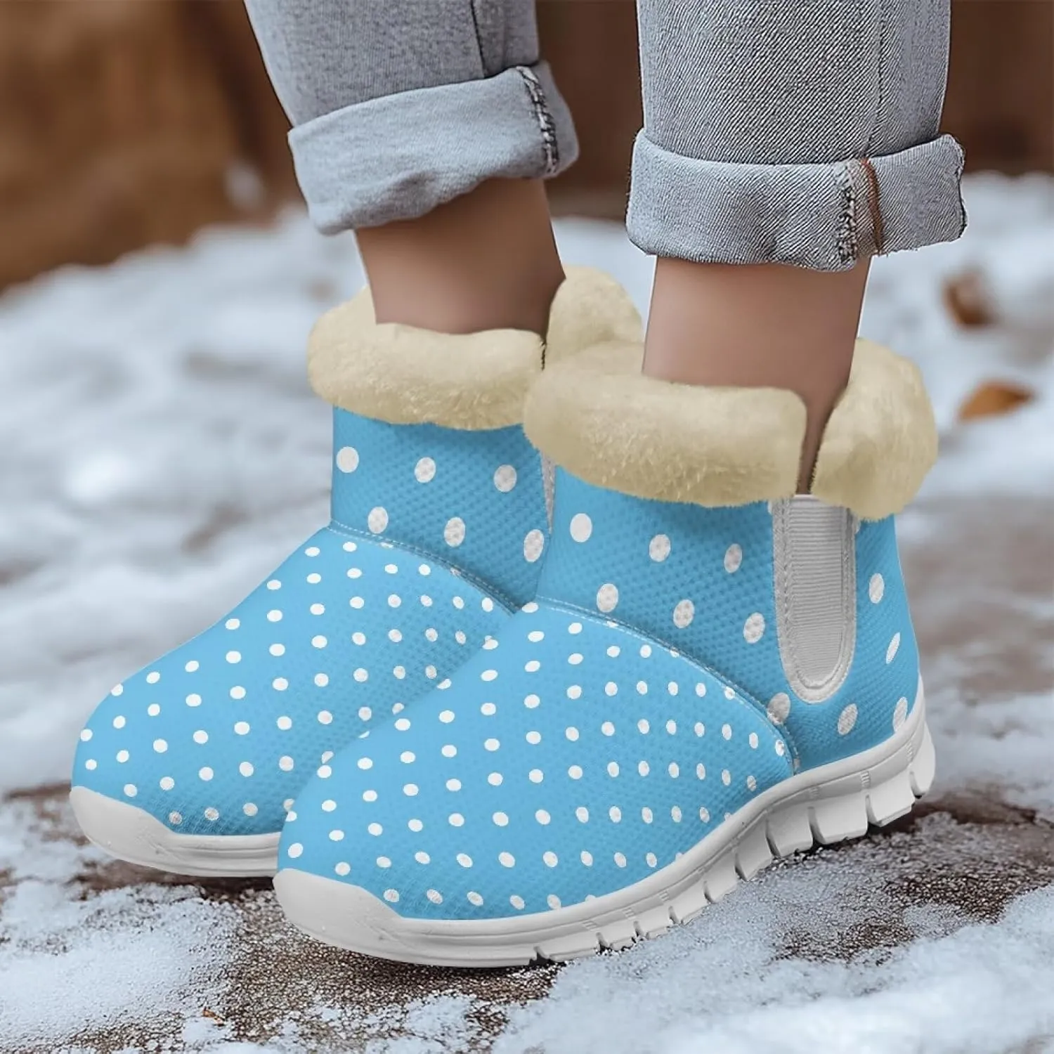 Womens Ankle Boots Insulated Fur Liner Snow Boot Lightweight Walking Winter Shoes Low Boots High-top Fleece Booties
