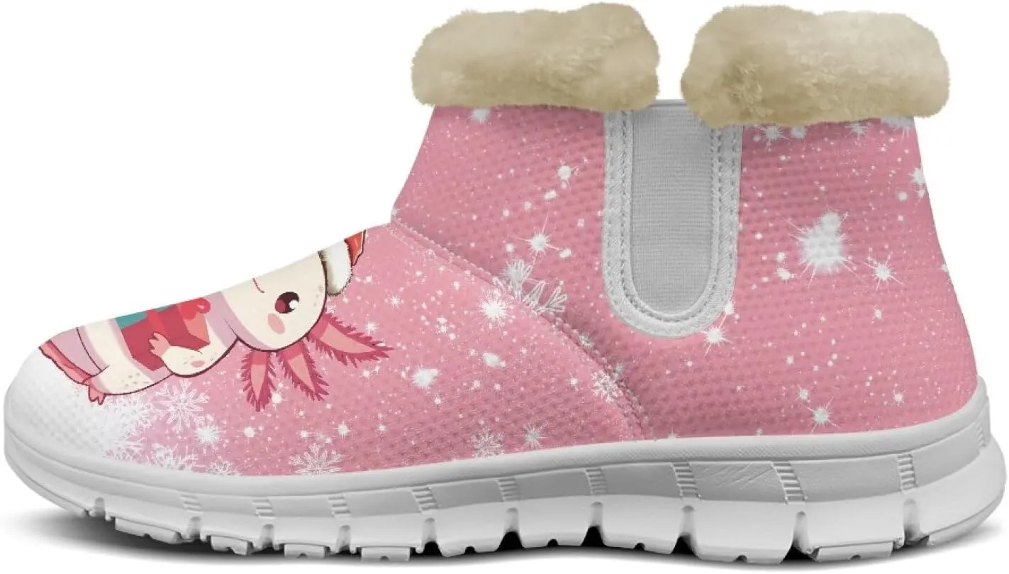 Womens Ankle Boots Insulated Fur Liner Snow Boot Lightweight Walking Winter Shoes Low Boots High-top Fleece Booties
