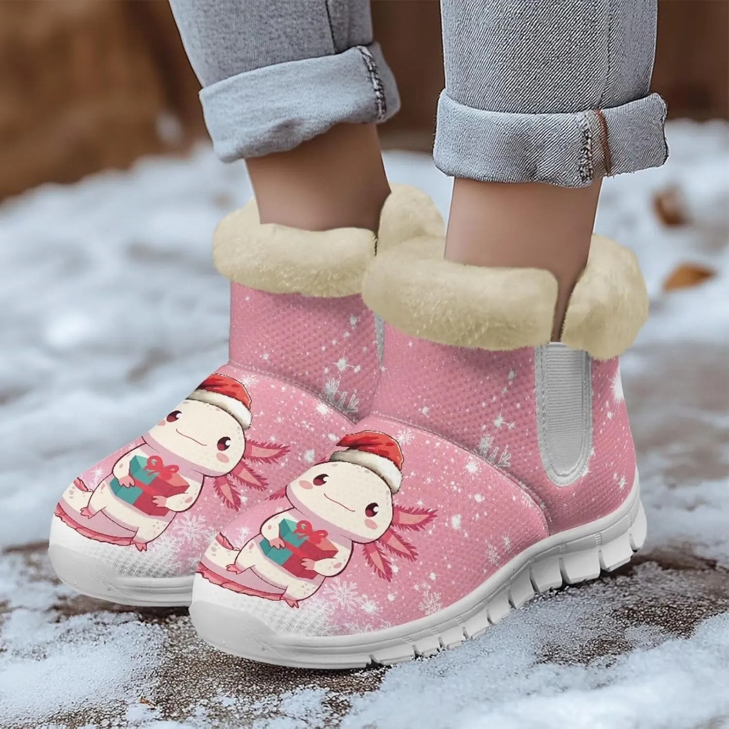 Womens Ankle Boots Insulated Fur Liner Snow Boot Lightweight Walking Winter Shoes Low Boots High-top Fleece Booties