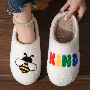 Women's Bee Kind Plush Bee Slippers - Sizes 3-9UK