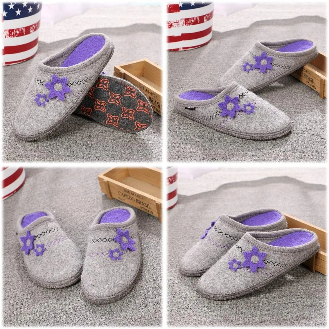 Women's Boiled Wool House Slippers Breathable Sweat Free Clog Slip on Mule Indoor/Outdoor Slipper