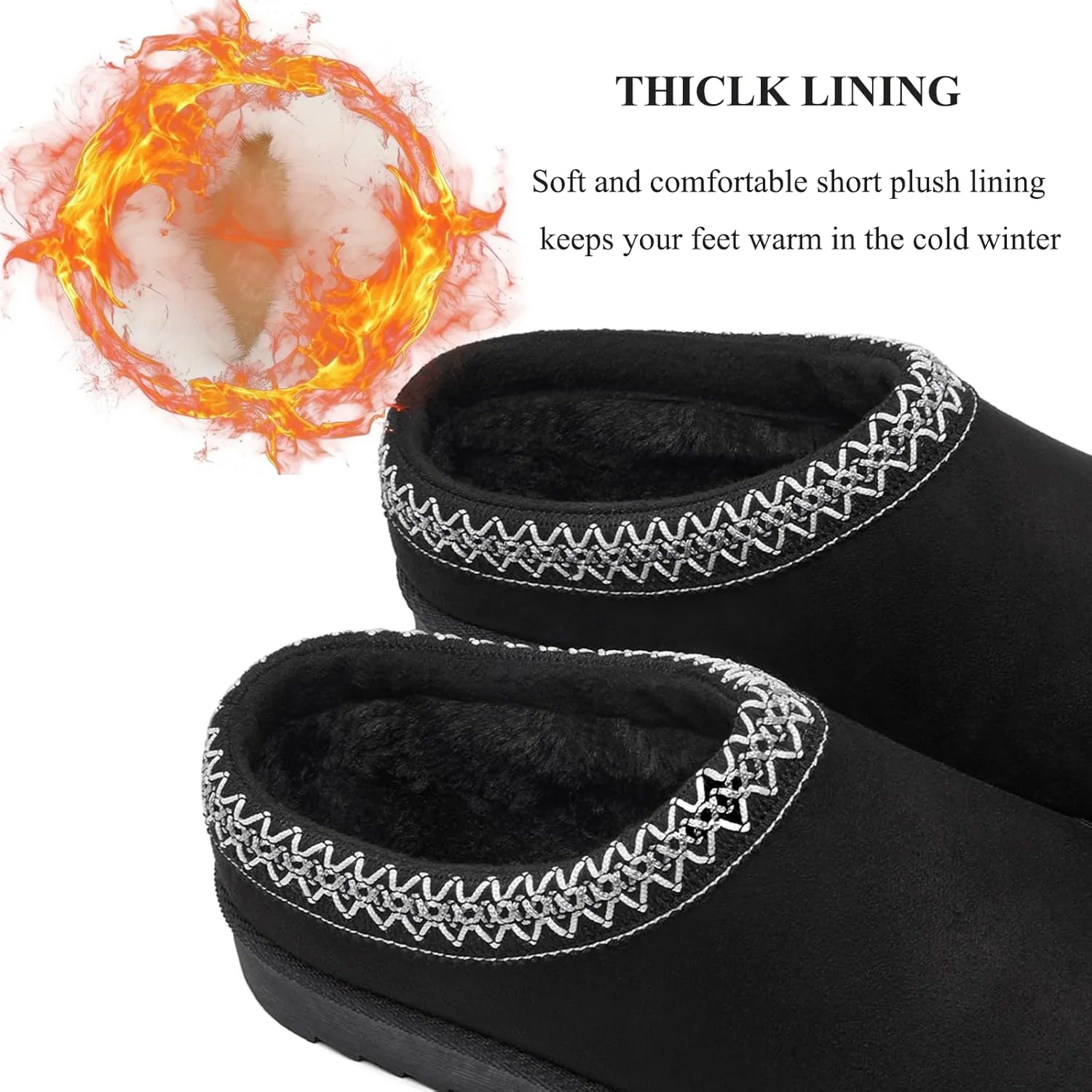 Women's Classic Snow Boots, Black, Size 6, Medium Width, Platform Heel (0.98 inches), Round Toe, Slip-On, Anti-Slip, Fur Lined, Casual Slippers