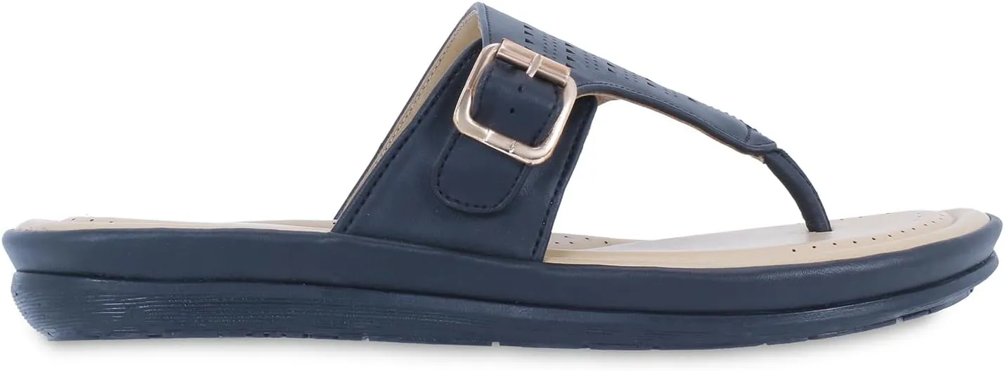 Womens Flat Memory Foam Slippers/Flip-Flops Fashion Stylish Casual Comfortable Diabetic Orthopedic Lightweight Synthetic Slip-on Sandals with Adjustable Buckle for Girls/Ladies D-609