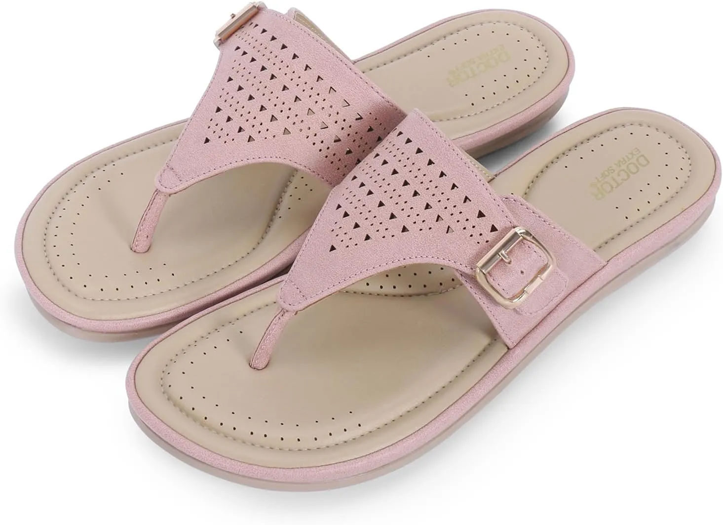 Womens Flat Memory Foam Slippers/Flip-Flops Fashion Stylish Casual Comfortable Diabetic Orthopedic Lightweight Synthetic Slip-on Sandals with Adjustable Buckle for Girls/Ladies D-609