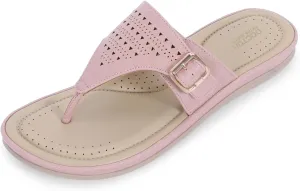Womens Flat Memory Foam Slippers/Flip-Flops Fashion Stylish Casual Comfortable Diabetic Orthopedic Lightweight Synthetic Slip-on Sandals with Adjustable Buckle for Girls/Ladies D-609