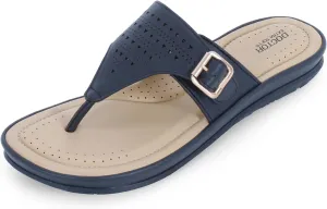 Womens Flat Memory Foam Slippers/Flip-Flops Fashion Stylish Casual Comfortable Diabetic Orthopedic Lightweight Synthetic Slip-on Sandals with Adjustable Buckle for Girls/Ladies D-609