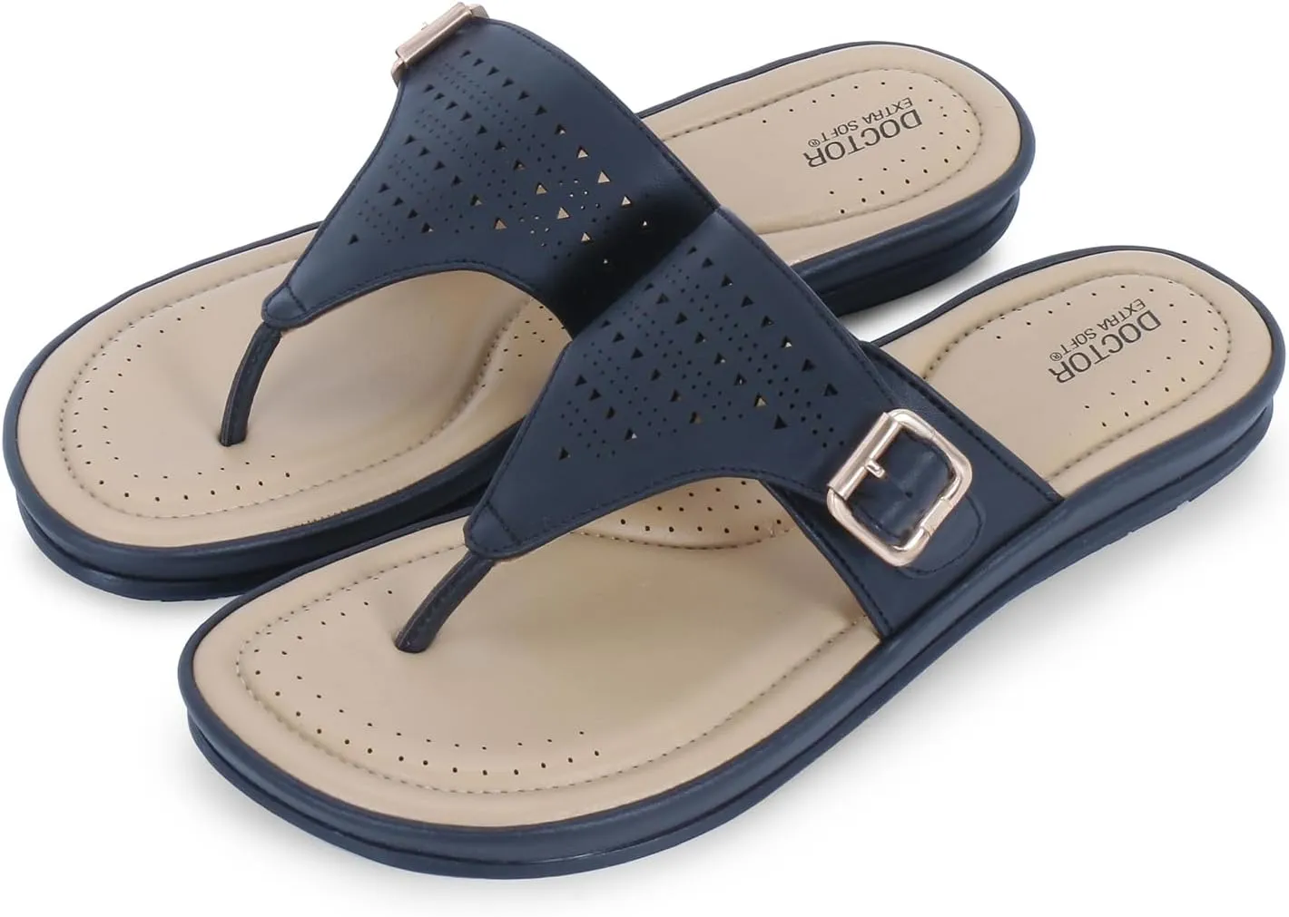 Womens Flat Memory Foam Slippers/Flip-Flops Fashion Stylish Casual Comfortable Diabetic Orthopedic Lightweight Synthetic Slip-on Sandals with Adjustable Buckle for Girls/Ladies D-609