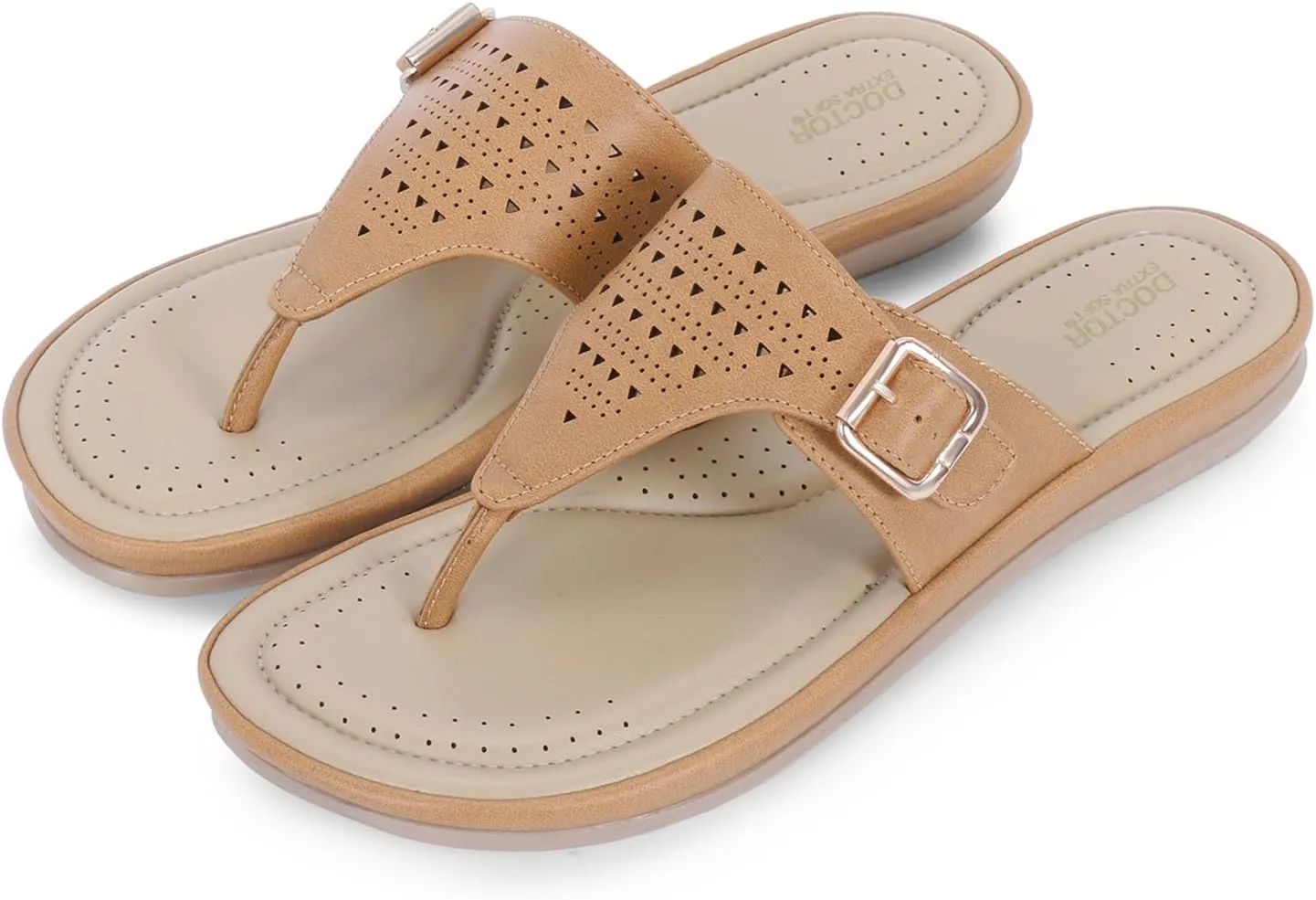 Womens Flat Memory Foam Slippers/Flip-Flops Fashion Stylish Casual Comfortable Diabetic Orthopedic Lightweight Synthetic Slip-on Sandals with Adjustable Buckle for Girls/Ladies D-609