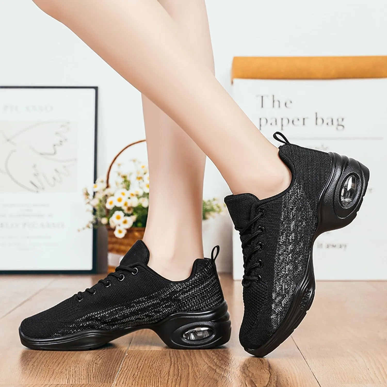 Women's Jazz Shoes Split Sole Dance Sneakers Lace Up Zumba Modern Shoes