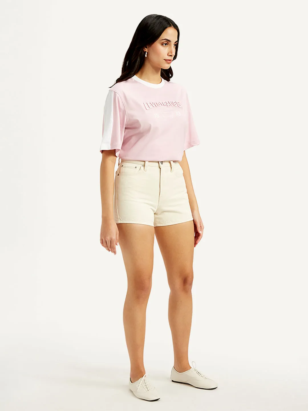 Women's Mid Rise Cream Slim Fit Shorts