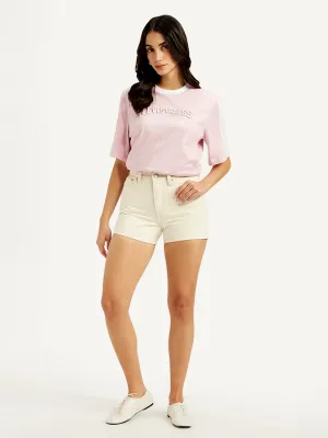 Women's Mid Rise Cream Slim Fit Shorts