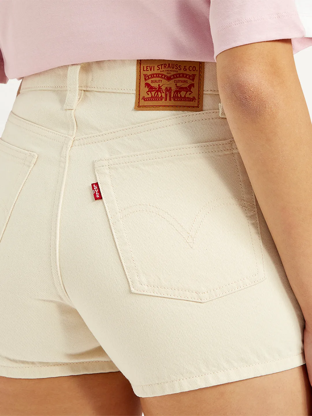Women's Mid Rise Cream Slim Fit Shorts